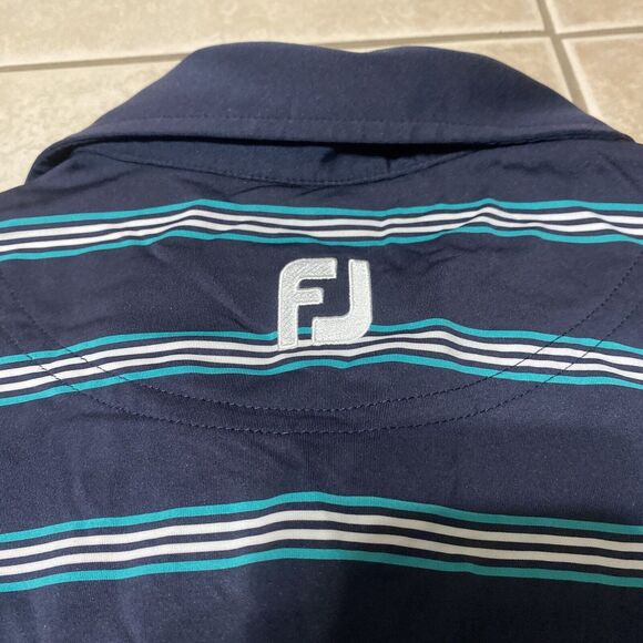 FootJoy Performance Men's Medium Golf Polo Short Sleeve Blue White Striped Shirt - Picture 1 of 5